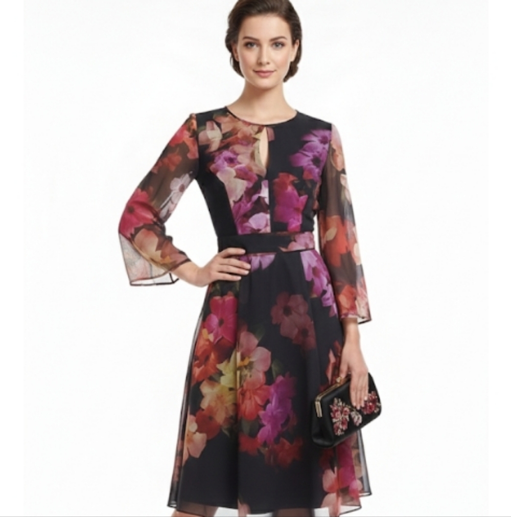 Ted Baker floral long sleeve dress size 0